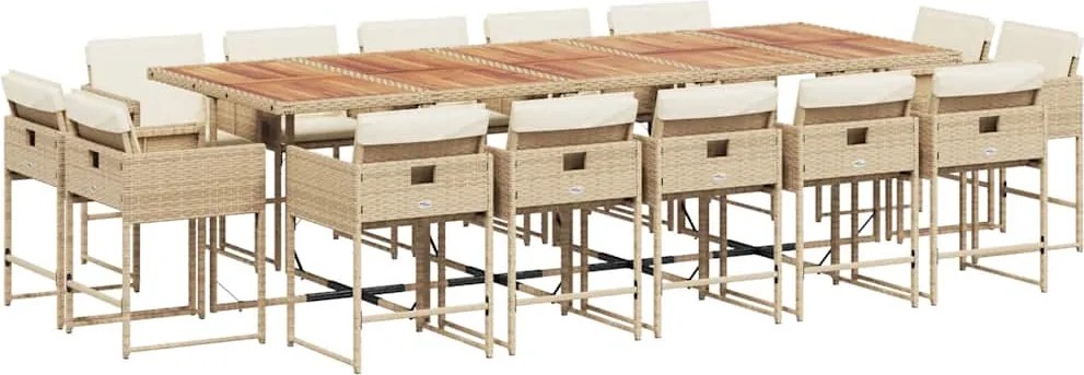 vidaXL 15 részes bézs polyrattan kerti étkezőgarnitúra párnákkal