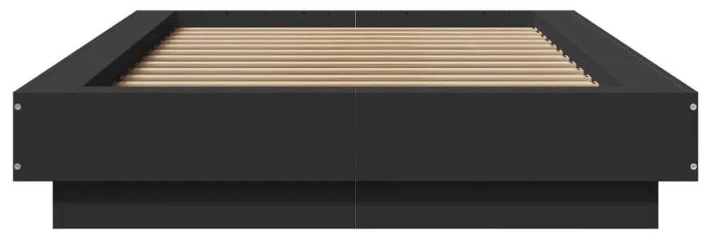 fekete szerelt fa ágykeret LED-világítással 100 x 200 cm