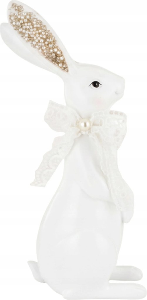 Fehér nyuszi figura masnival húsvéti dekoráció glamour nagy 37,5cm