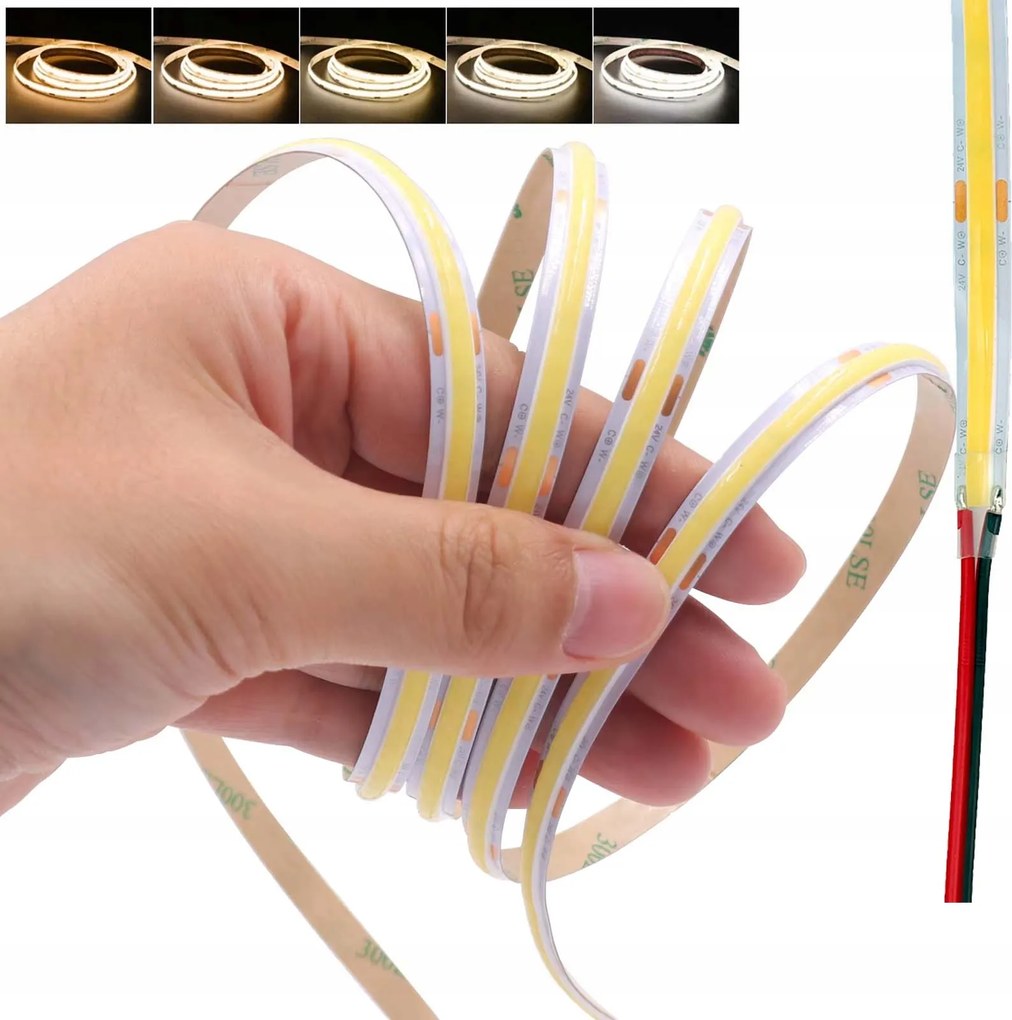 Led szalag Cob 24V 576 dióda 8mm 10W 1mb vonal Cct Multiwhite 2PIN