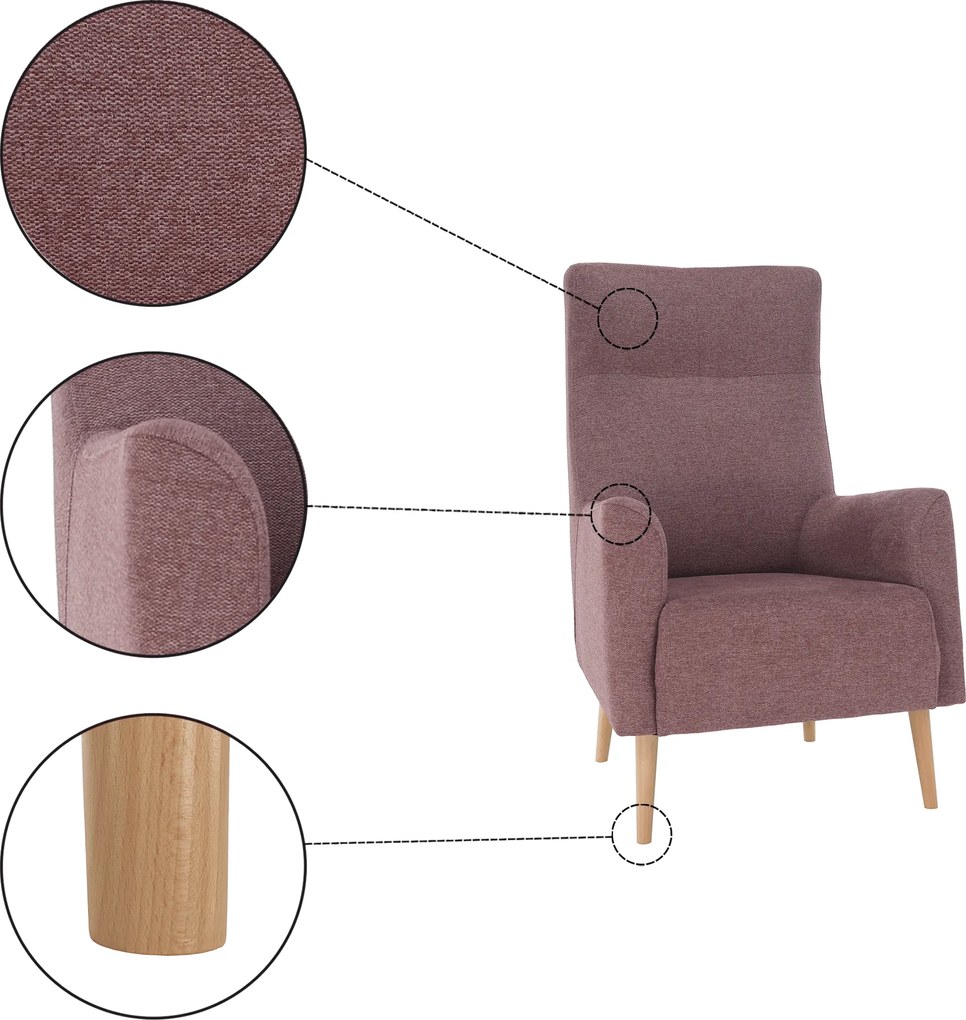 Füles fotel, fáradt rózsaszín/tölgy, SAMY