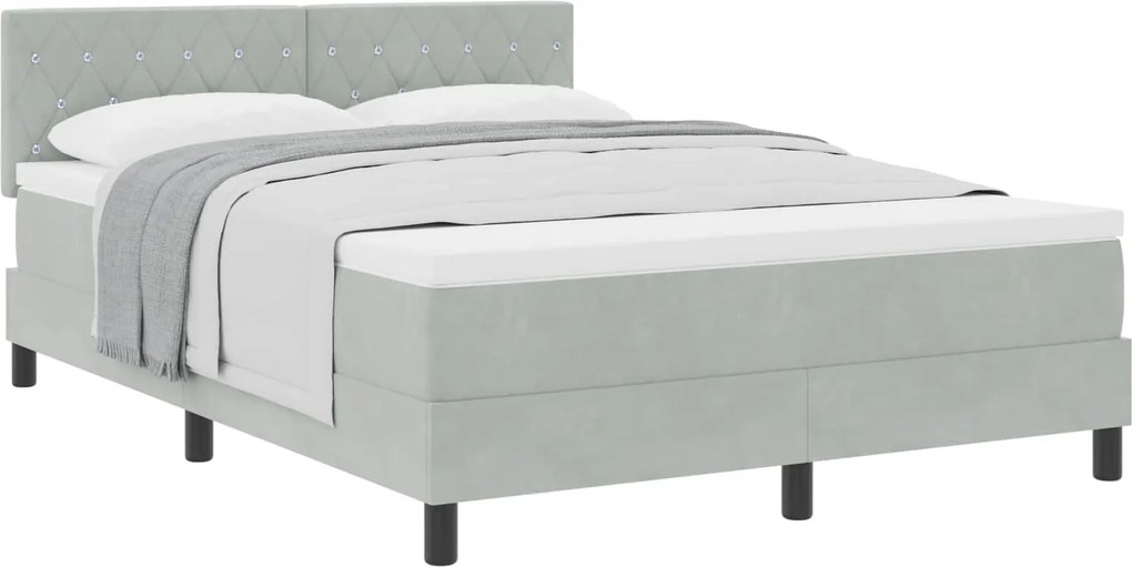 vidaXL Boxrugós ágy matracmal Világosszürke 140 x 200 cm Bársony
