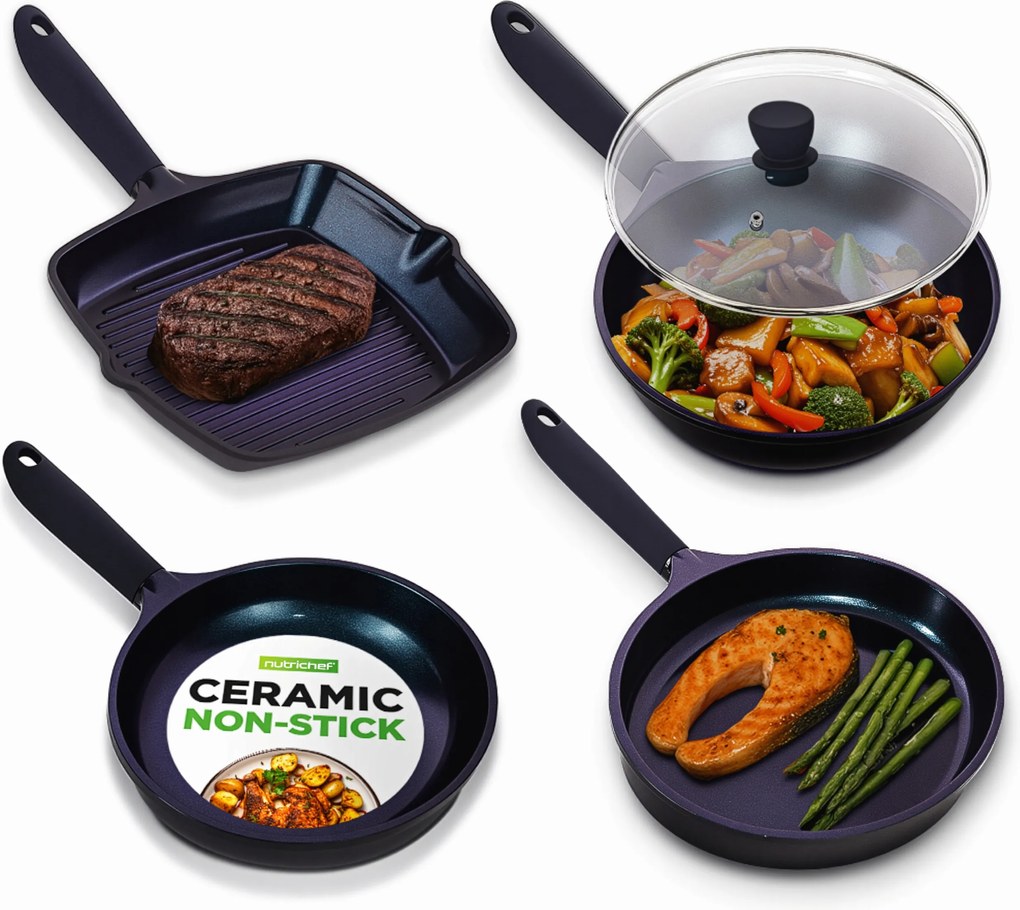 Kerámia Serpenyő Szett 5 Db-os Nagy Tartós Wok Szett Húshoz Halhoz