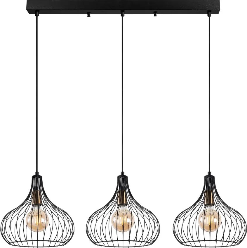 Teldamla 11910 fekete-antik fém függőlámpa, 76 x 22 cm, 3 izzós