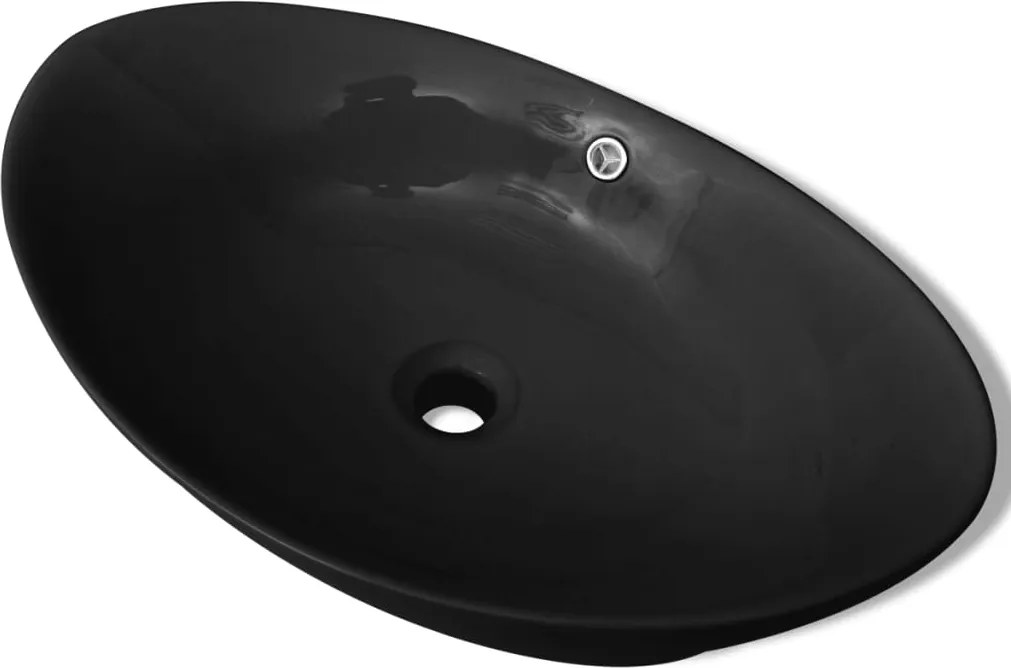 vidaXL Fekete Luxus Kerámia Mosdó Ovális Túlfolyó 59 x 38,5 cm