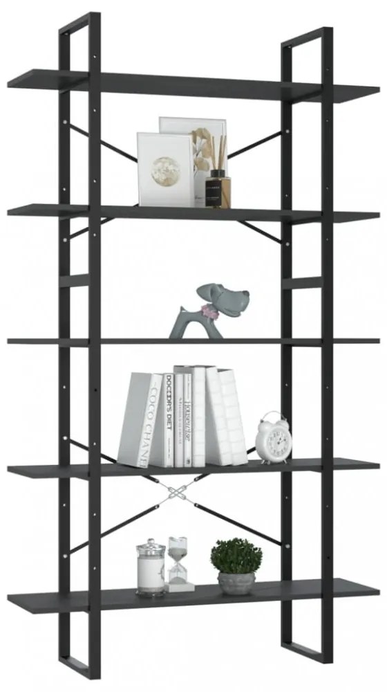 5 szintes szürke szerelt fa könyvszekrény 100 x 30 x 175 cm