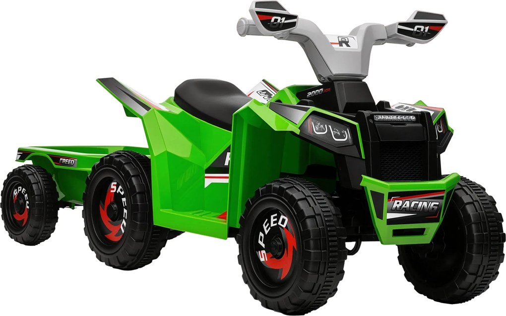 HOMCOM Elektromos Quad Gyerekeknek 6V, Elektromos Jármű, 1.5-3 Éveseknek, 2.5 km/h, Fém, 106 x 41.5 x 48.5 cm, Zöld | Aosom