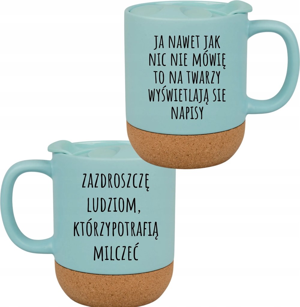 Kék Bögre Fedéllel És Parafa Aljjal Ajándék Irigylem Az Embereket