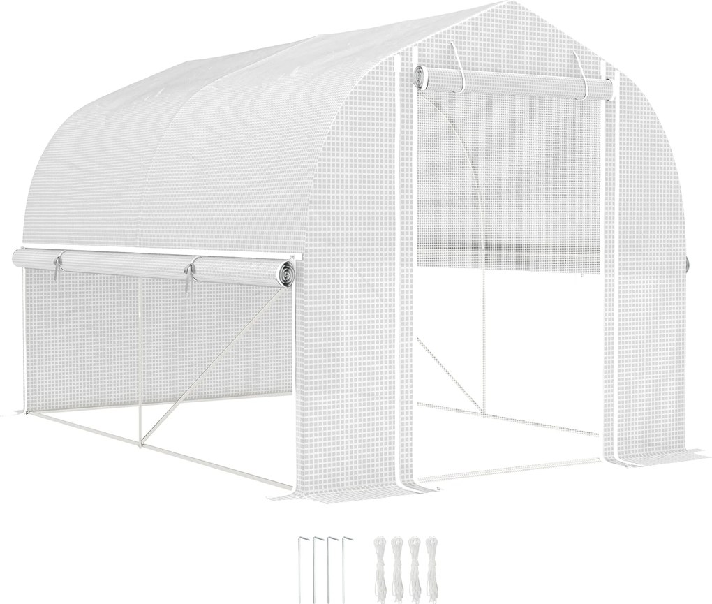 Outsunny Üvegház 3 x 2 x 2 m Fólia Üvegház 4 Ablakkal és Ajtóval, Felgörgős Oldalfalakkal, UV-álló Fólia Alagút Paradicsomház Galvanizált Acél Vázszer