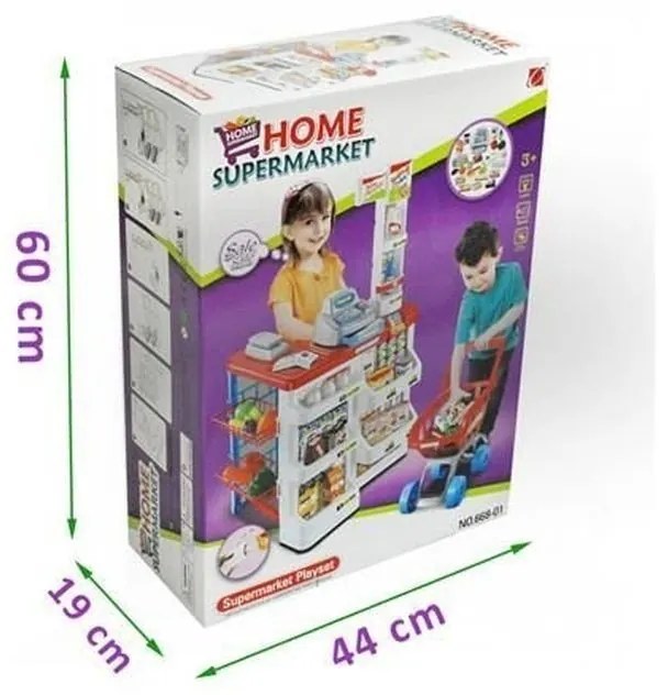 PROCART Szupermarket készlet, 24 kiegészítő, fények, hangeffektusok, bevásárlókosár, pénztárgép, 82x50x44 cm