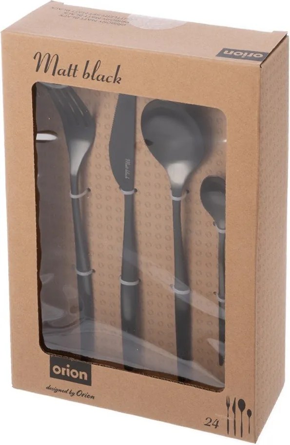 Fekete rozsdamentes acél evőeszköz készlet 24 db-os – Orion