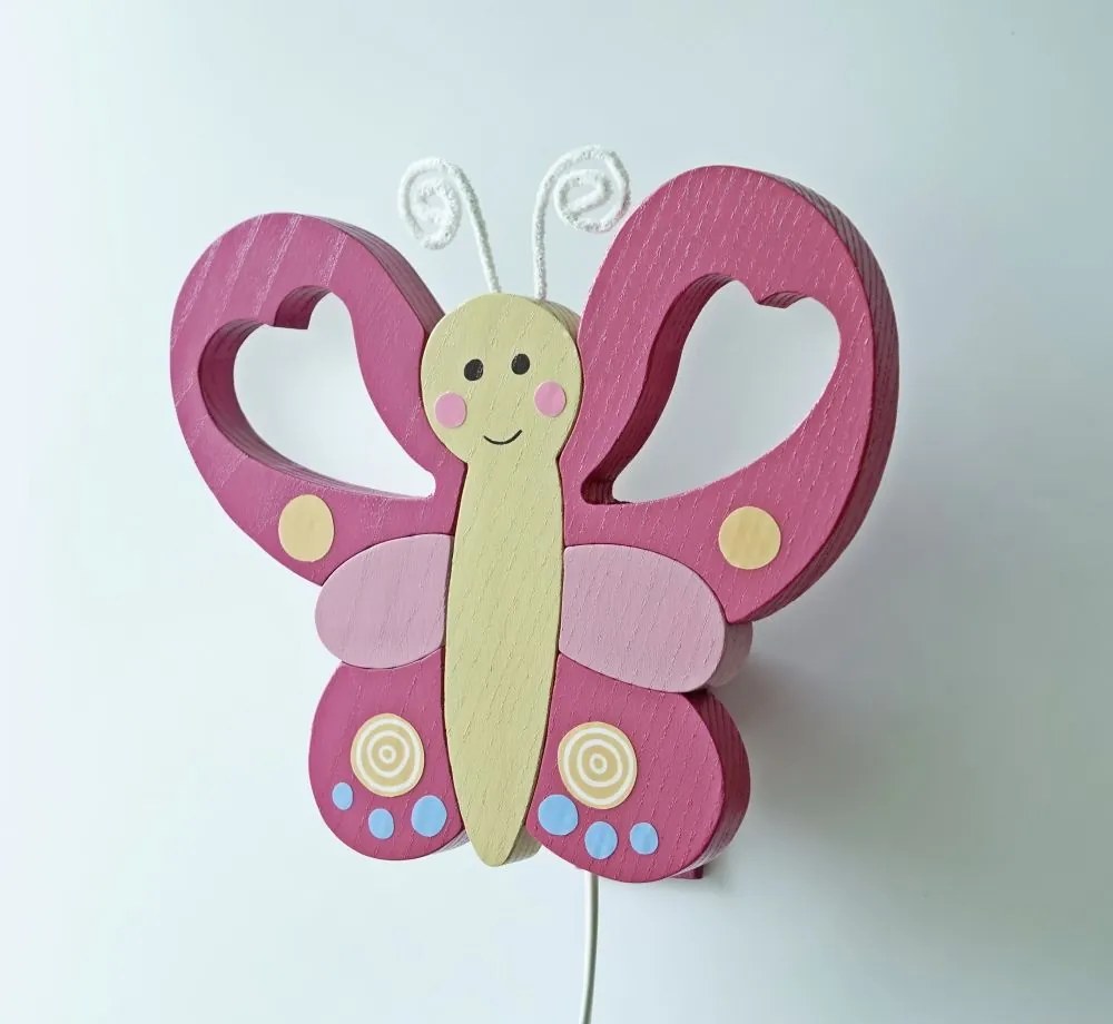Pillangó fali lámpa, pink - gyereklámpa fából, SZÉPSÉGHIBÁS !