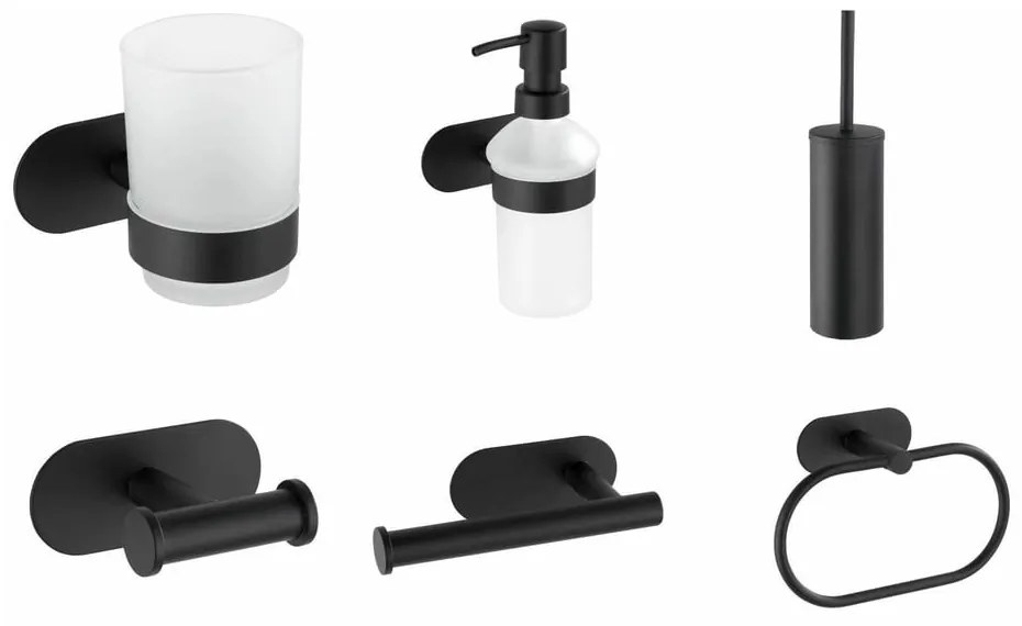 Matt fekete öntapadós rozsdamentes acél fürdőszobai kiegészítő szett Orea – Wenko