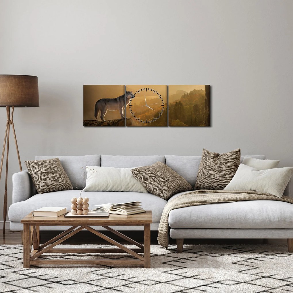Egy farkas képe a sziklán (órával) (90x30 cm)