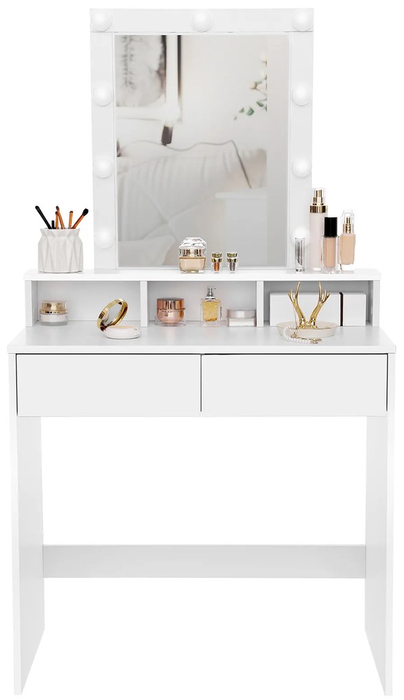 VANESA fésülködőasztal világítással, 80x40x145cm, fehér Jurhan
