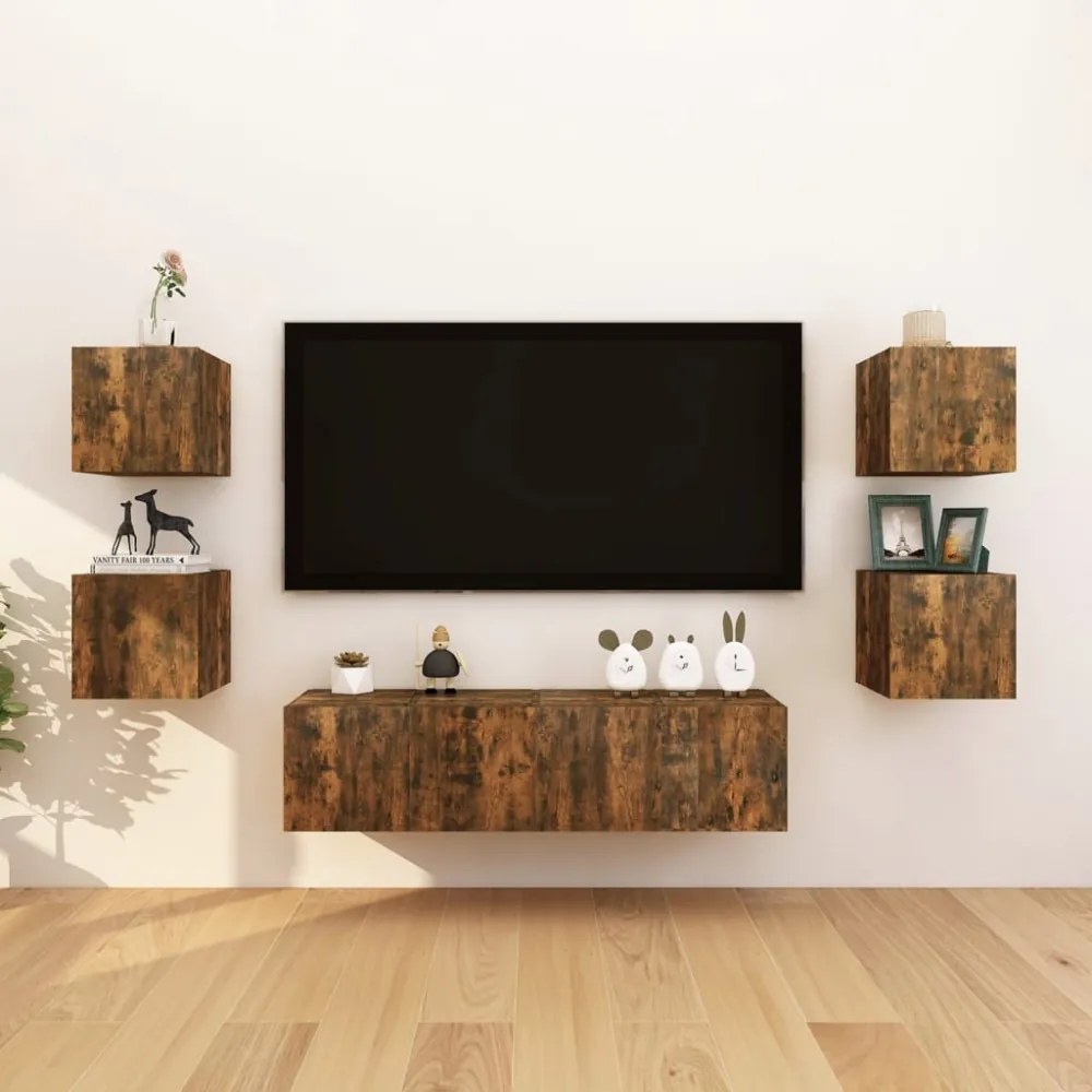 4 db füstös tölgy színű fali TV-szekrény 30,5 x 30 x 30 cm