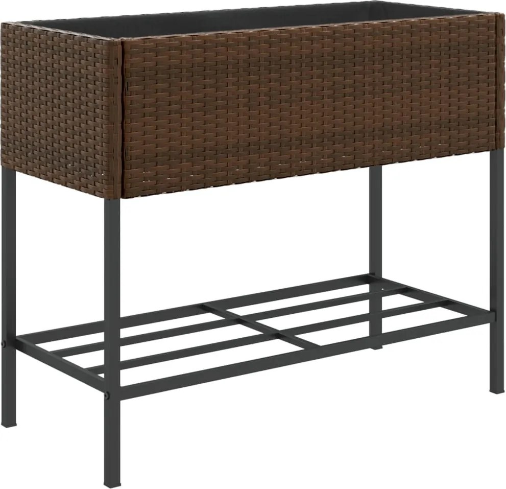 vidaXL barna polyrattan kerti ültetőláda polccal