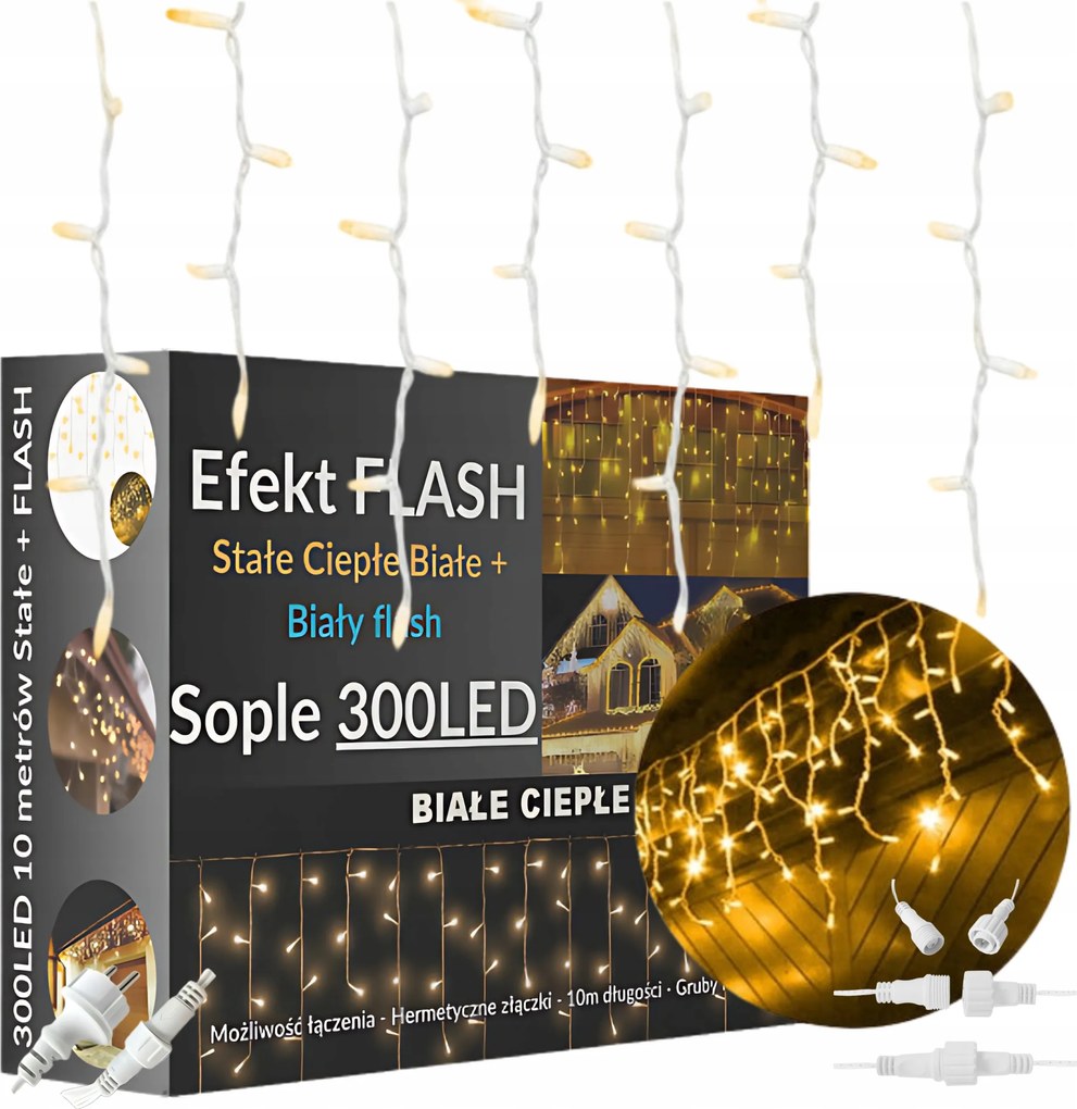 Jégcsapok Flash 300LED Karácsonyi Kültéri Lámpák Vaku Fények Erkély