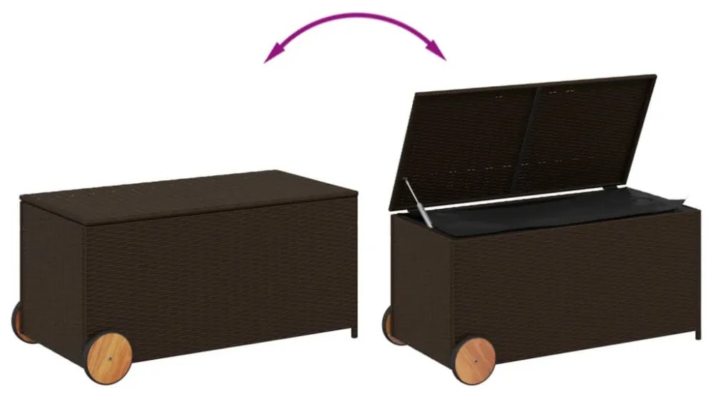 barna polyrattan kerti tárolóláda kerekekkel 190 L