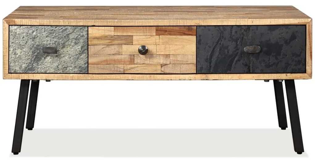 Tömör újrahasznosított tíkfa dohányzóasztal 90 x 65 x 40 cm