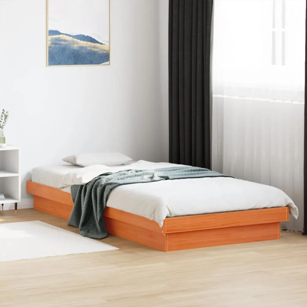 viaszbarna tömör fenyőfa LED.-es ágykeret 90 x 200 cm