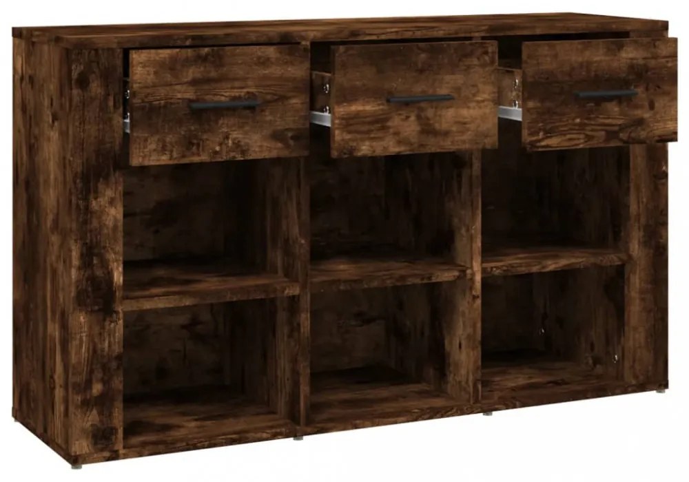 füstös tölgy színű szerelt fa tálalószekrény 100x30x59,5 cm