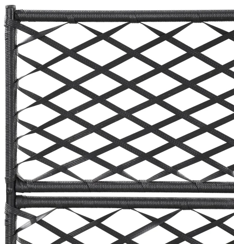 Fekete rácsos polyrattan magaságyás 3 kaspóval 83 x 30 x 130 cm
