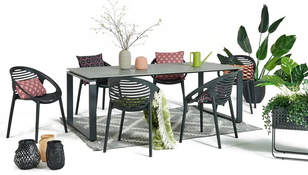 Joanna fekete 6 személyes kerti étkezőszett székekkel és Strong asztallal, 210 x 100 cm - Bonami Selection