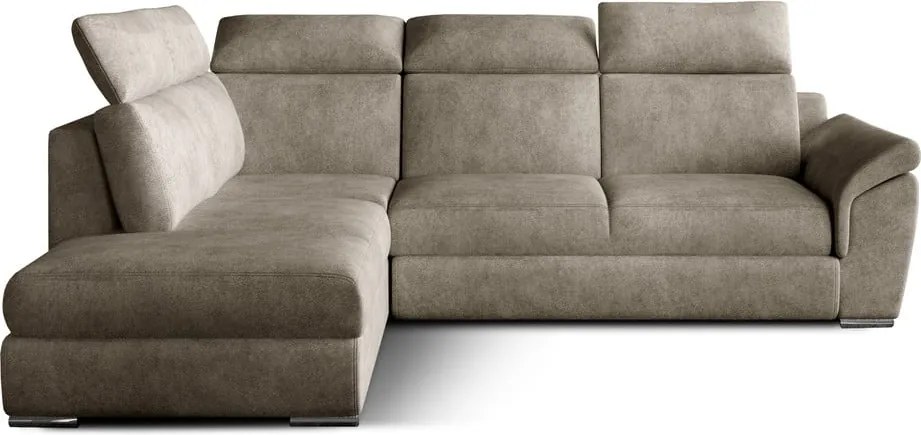 Bézs bársony kinyitható-tárolóhelyes sarokkanapé (bal oldali-L alakú) Loreto – ELTAP