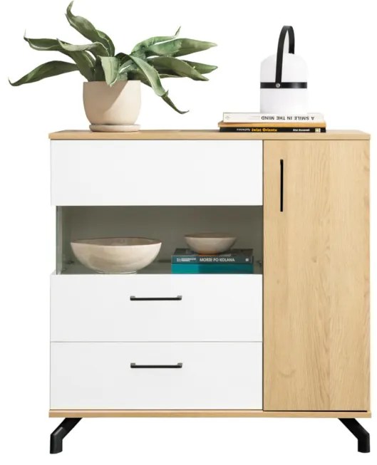 MADISONE 3 komód, 90x89x40, fehér/tölgy
