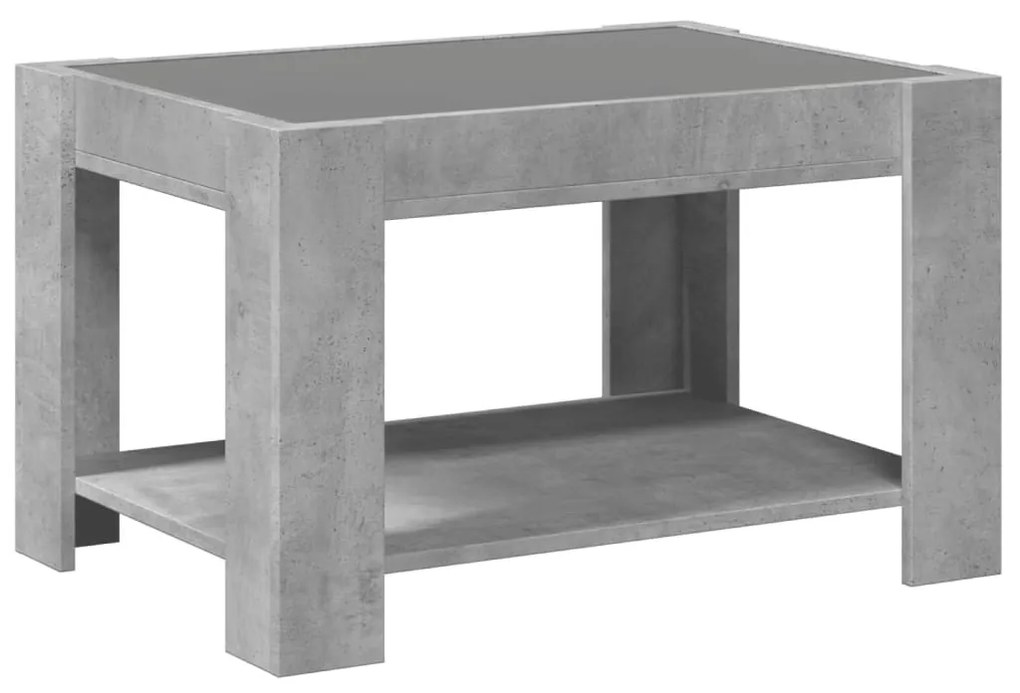 betonszürke szerelt fa dohányzóasztal LED-del 73 x 53 x 45 cm