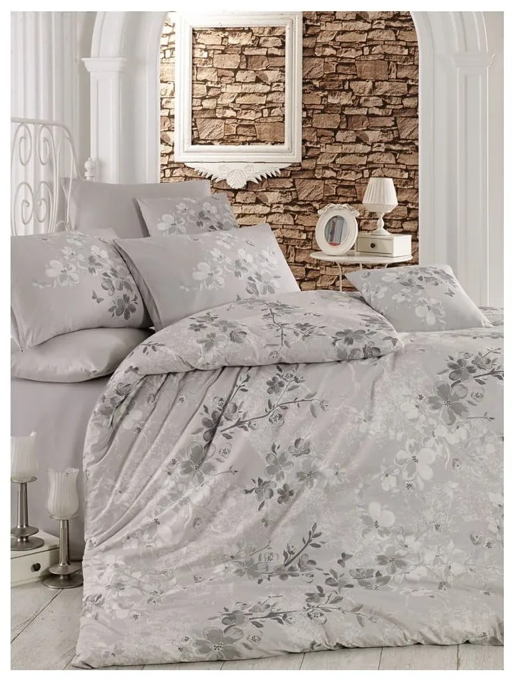 Szürke egyszemélyes renforcé pamut ágyneműhuzat 140x200 cm Elena – Mijolnir