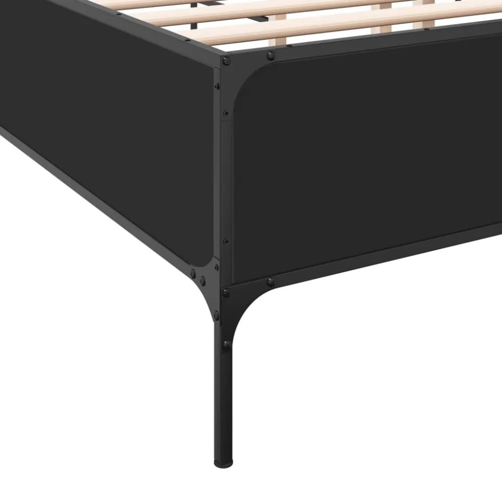 fekete szerelt fa és fém ágykeret 200 x 200 cm
