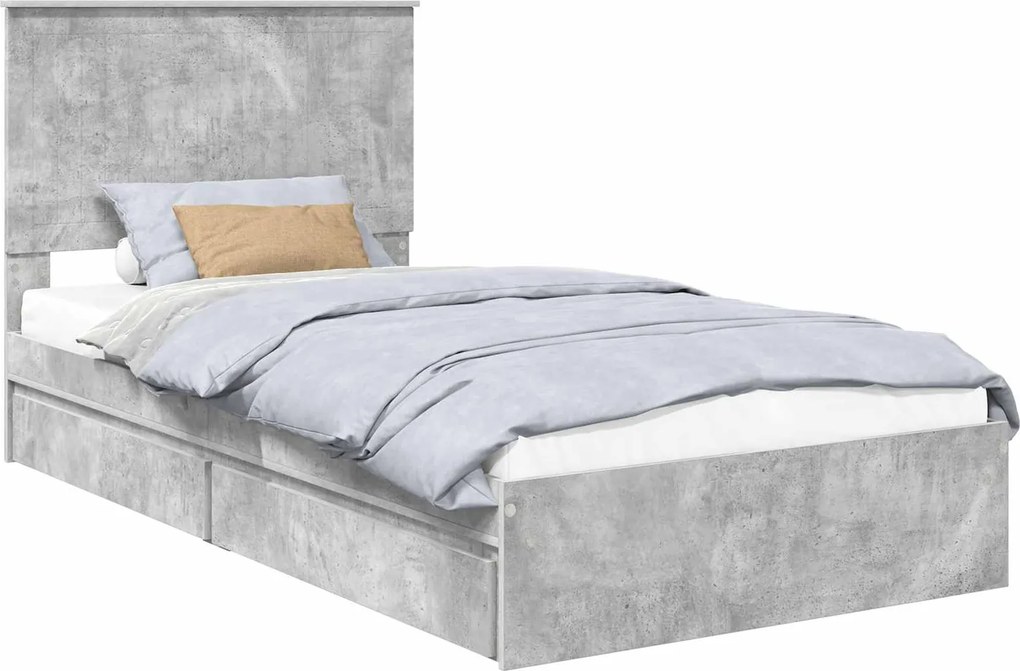 vidaXL Tárolós Ágy fejtámlával Beton Szürke 100 x 200 cm Faanyag
