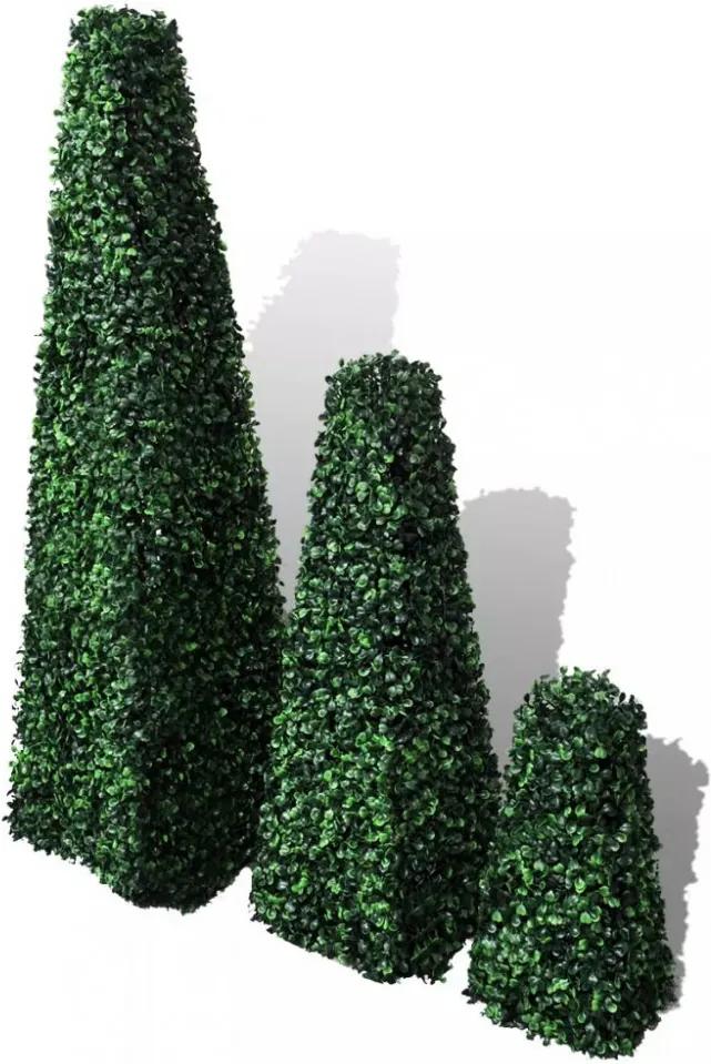 3 db mesterséges puszpáng topiary piramis bokor készlet