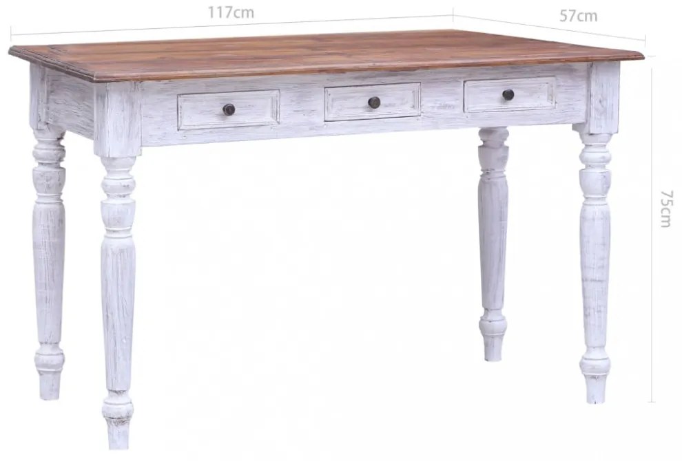 vidaXL fehér tömör mahagóni fa fiókos íróasztal 117 x 57 x 75 cm