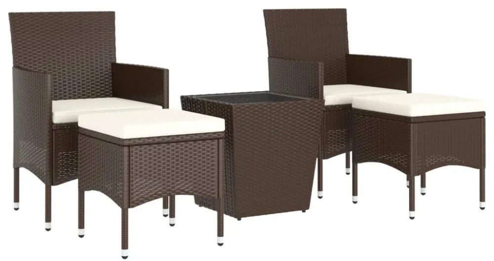 vidaXL 5 részes barna polyrattan és edzett üveg kerti bisztrószett