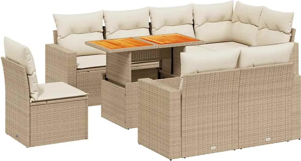 vidaXL 9 részes bézs polyrattan kerti ülőgarnitúra párnákkal