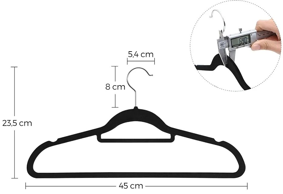 Vállfa fekete velúrral, 50 db