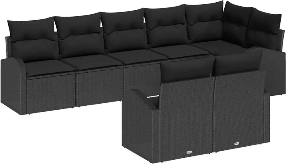 vidaXL Kerti Kanapé Szett párnával tárolóval 8 pcs Fekete polirattan