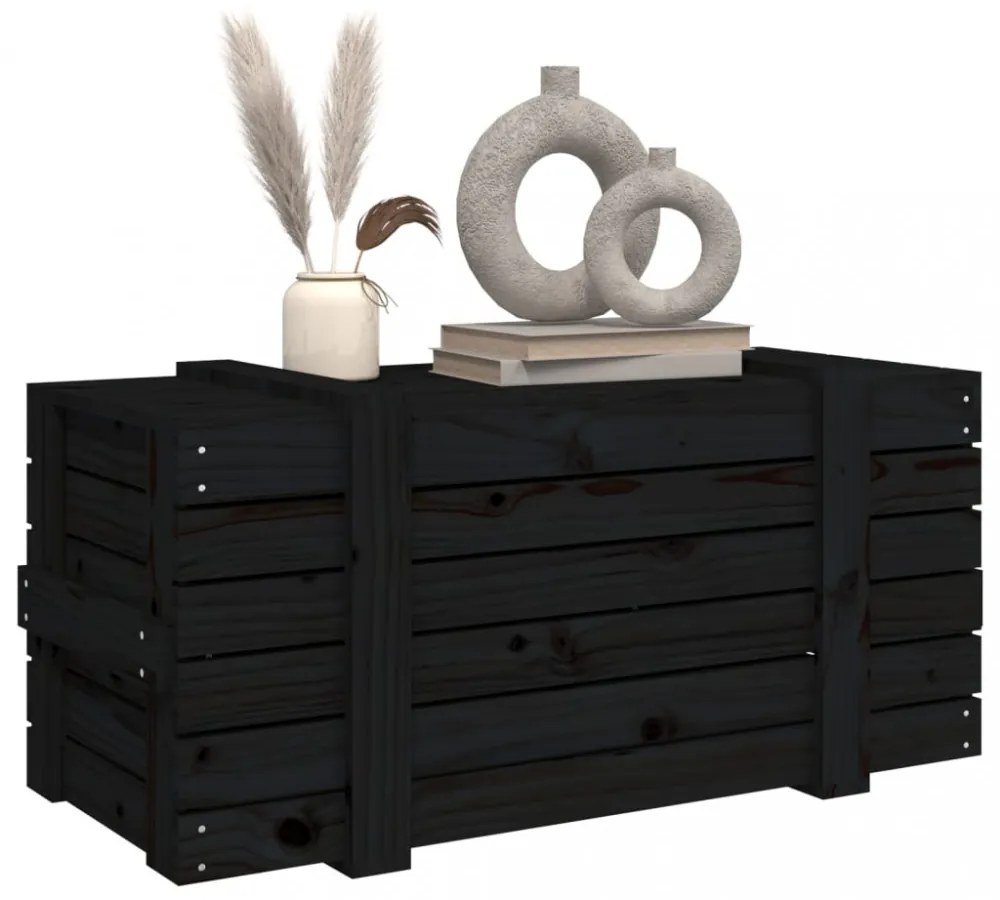 fekete tömör fenyőfa tárolóláda 91 x 40,5 x 42 cm