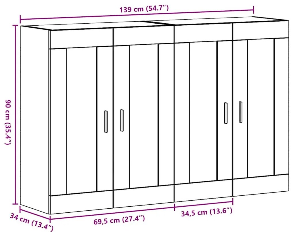 Fali Szekrények 2 pcs Régi fa 69.5 x 34 x 90 cm