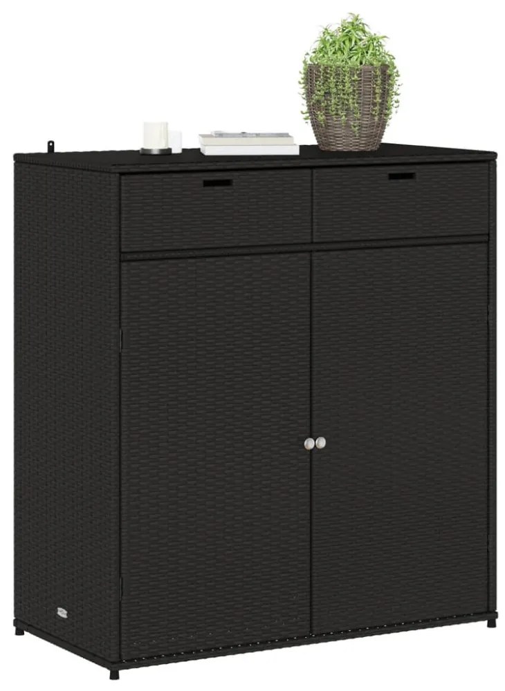 fekete polyrattan kerti tárolószekrény 105 x 55 x 113 cm