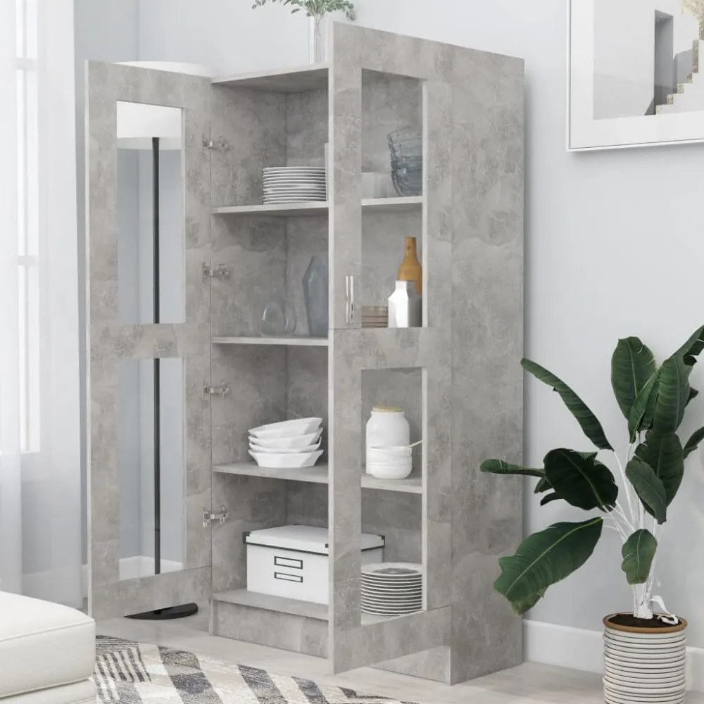 betonszürke szerelt fa vitrinszekrény 82,5 x 30,5 x 150 cm