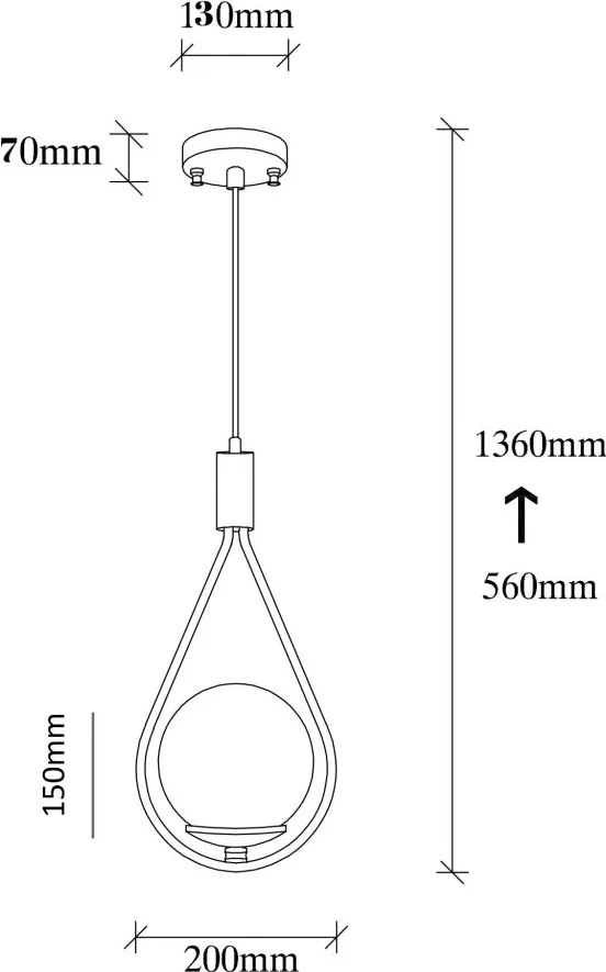 GMN-00008 fekete vas és üveg függőlámpa, Ø15 cm