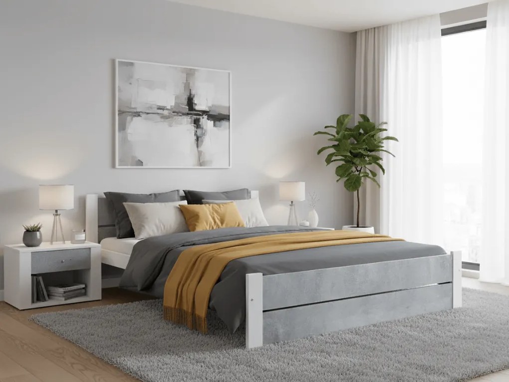 IKAROS DOUBLE ágy 120 x 200 cm, beton/fehér Ágyrács: Léces ágyrács, Matrac: Deluxe 10 cm matrac