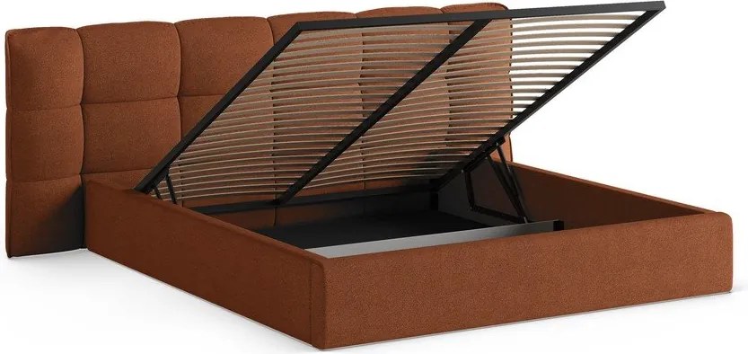 Téglavörös kárpitozott ágyneműtartós franciaágy ágyráccsal 200x200 cm Eric – Micadoni