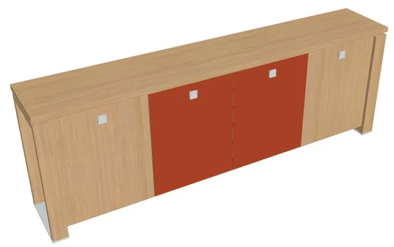 Verno+ S alacsony szekrény 260 x 46 x 90 cm, kombinált ajtó, világos tölgy / narancs