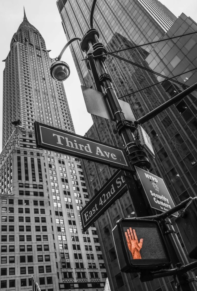 Poszter 67,5x100cm Utcatáblák és Chrysler Building New York, Assaf F
