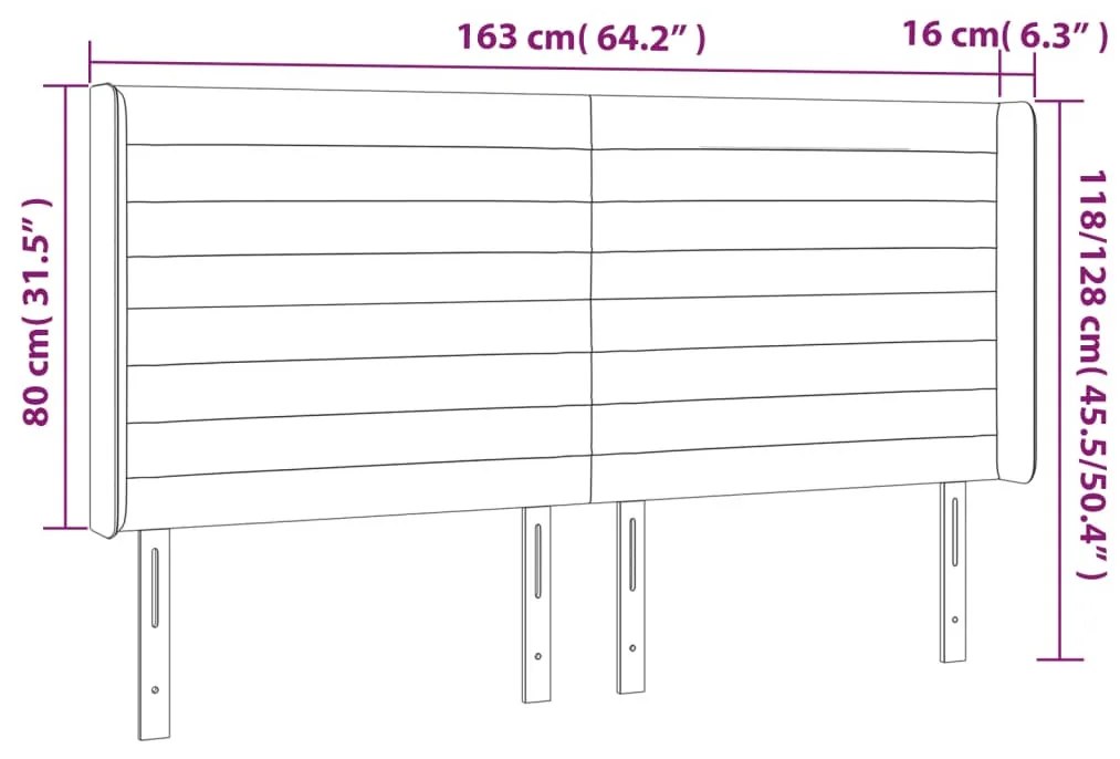 világosszürke szövet LED-es fejtámla 163x16x118/128 cm